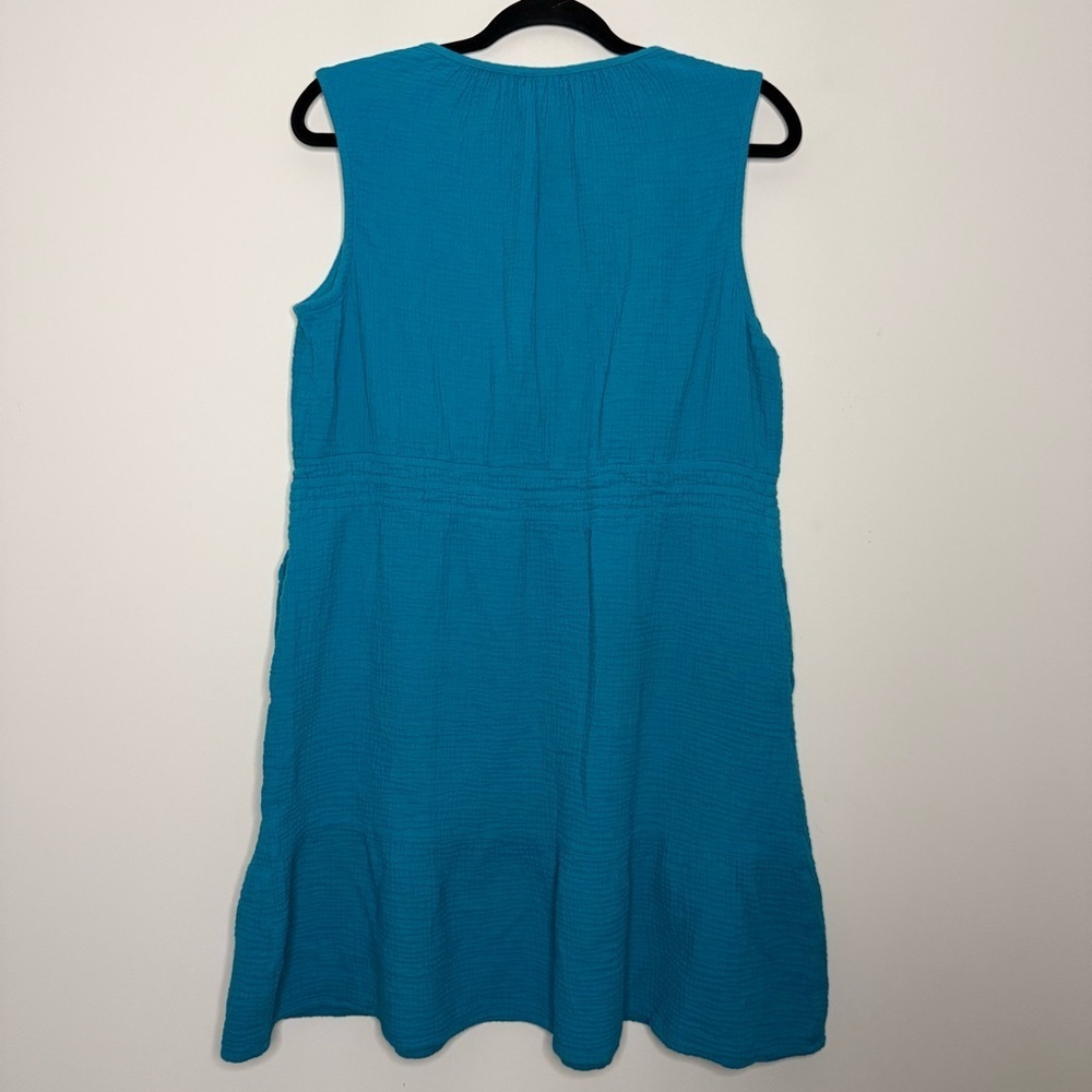 BELLE BEACH KIM GRAVEL Blue 100% Cotton Resort Boho Coastal Lagenlook Mini Dress - Picture 6 of 8